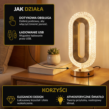 Ładowana Kryształowa Lampka Stołowa LED – Elegancka Nastrojowa Lampka Nocna