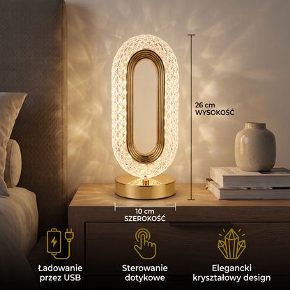 Ładowana Kryształowa Lampka Stołowa LED – Elegancka Nastrojowa Lampka Nocna