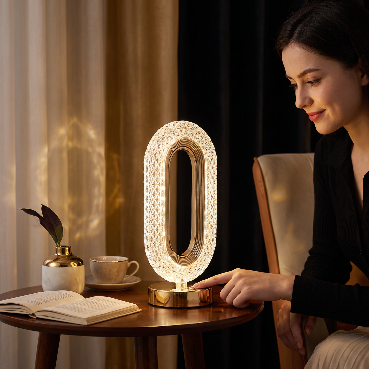 Ładowana Kryształowa Lampka Stołowa LED – Elegancka Nastrojowa Lampka Nocna