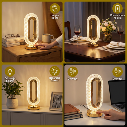 Ładowana Kryształowa Lampka Stołowa LED – Elegancka Nastrojowa Lampka Nocna