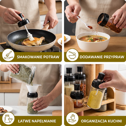 Słoik na przyprawy z łyżeczką i pędzelkiem – Praktyczny pojemnik kuchenny z akcesoriami