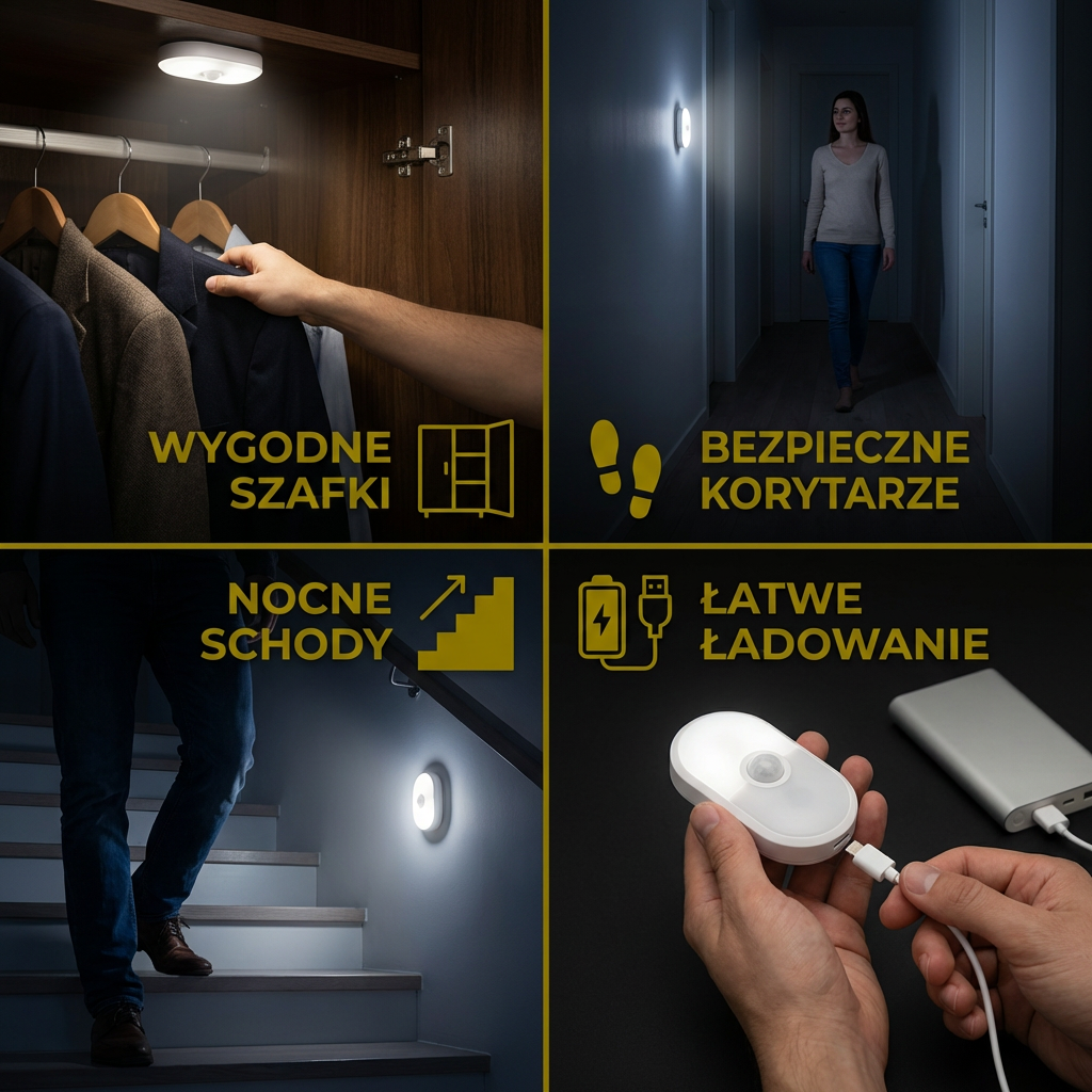 Inteligentna Lampka Nocna LED z Czujnikiem Ruchu – Mini, Bezprzewodowa i Energooszczędna