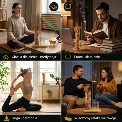 Zestaw 2 w 1 na kadzidła do medytacji i relaksu ze szklanym pojemnikiem na popiół
