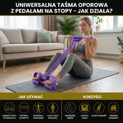 Uniwersalna taśma oporowa z pedałami na stopy – do treningu całego ciała