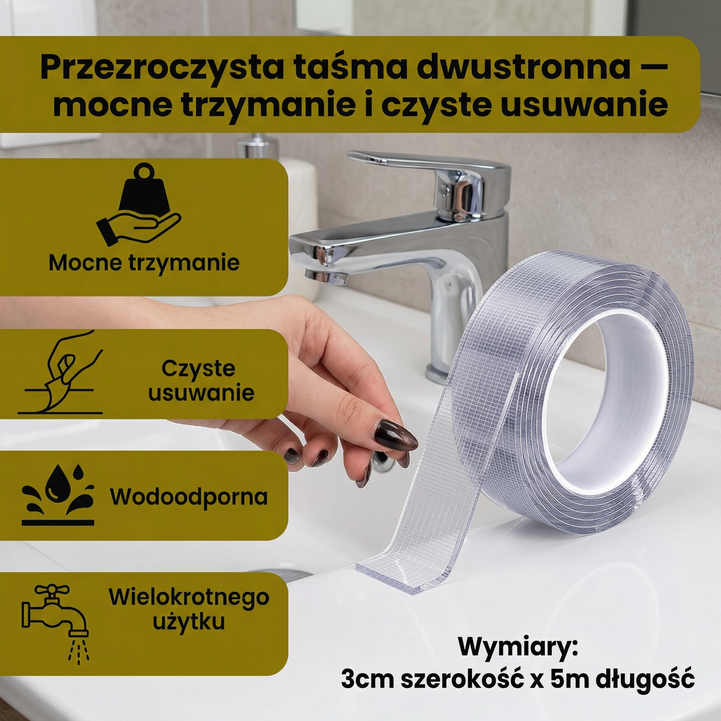 Przezroczysta taśma dwustronna – mocne trzymanie i czyste usuwanie