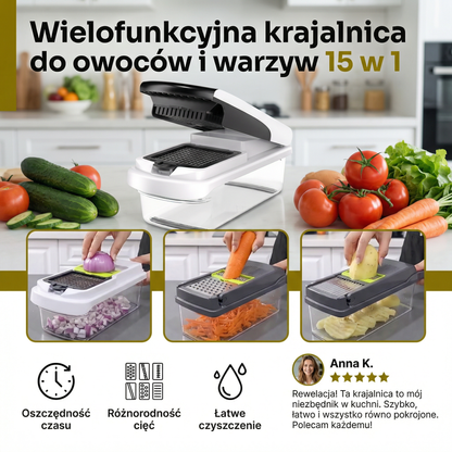 Wielofunkcyjna krajalnica do owoców i warzyw 15 w 1 – krojenie, siekanie i tarcie