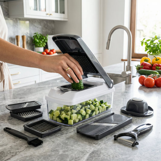 Wielofunkcyjna krajalnica do owoców i warzyw 15 w 1 – krojenie, siekanie i tarcie
