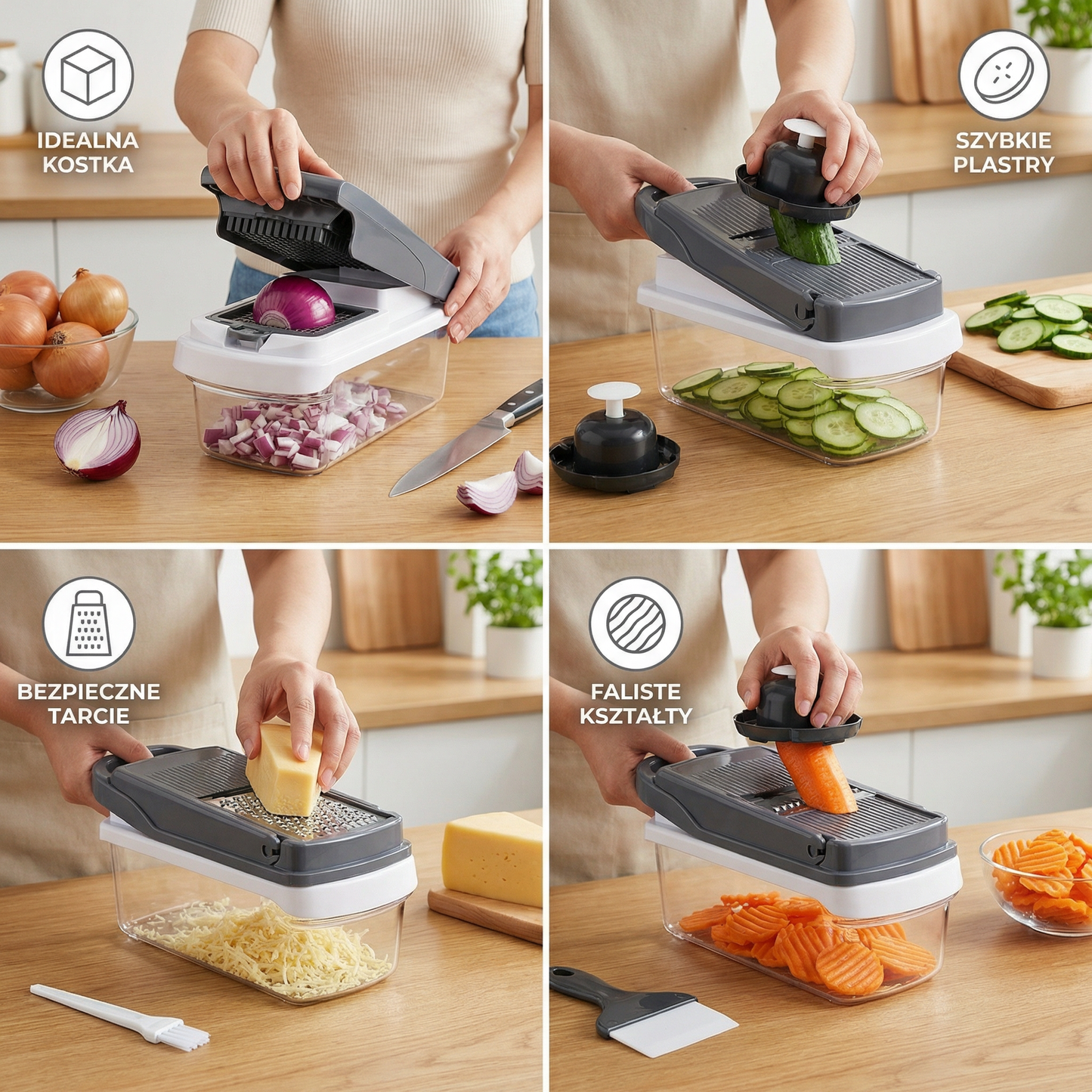 Wielofunkcyjna krajalnica do owoców i warzyw 15 w 1 – krojenie, siekanie i tarcie