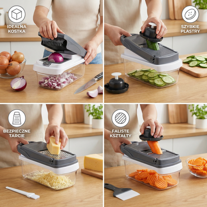 Wielofunkcyjna krajalnica do owoców i warzyw 15 w 1 – krojenie, siekanie i tarcie