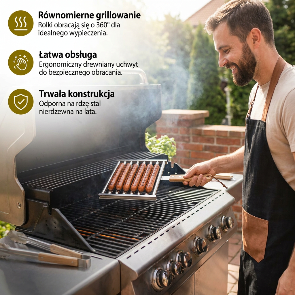 Stojak na Parówki ze Stali Nierdzewnej – Rolowany Uchwyt do Grillowania Hot Dogów i Kiełbasek