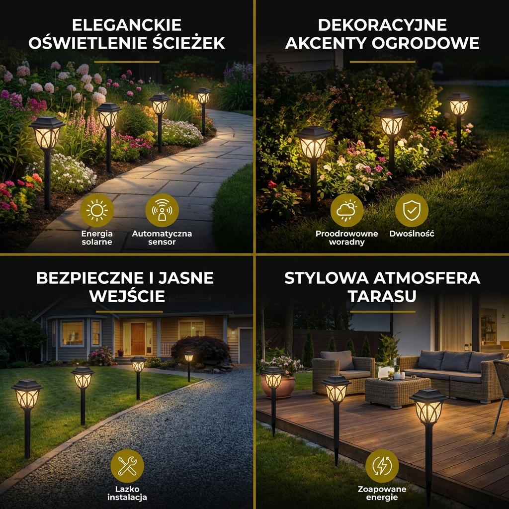 Solarne lampki LED do oświetlenia ścieżek – Wodoodporne oświetlenie ogrodowe do użytku na zewnątrz