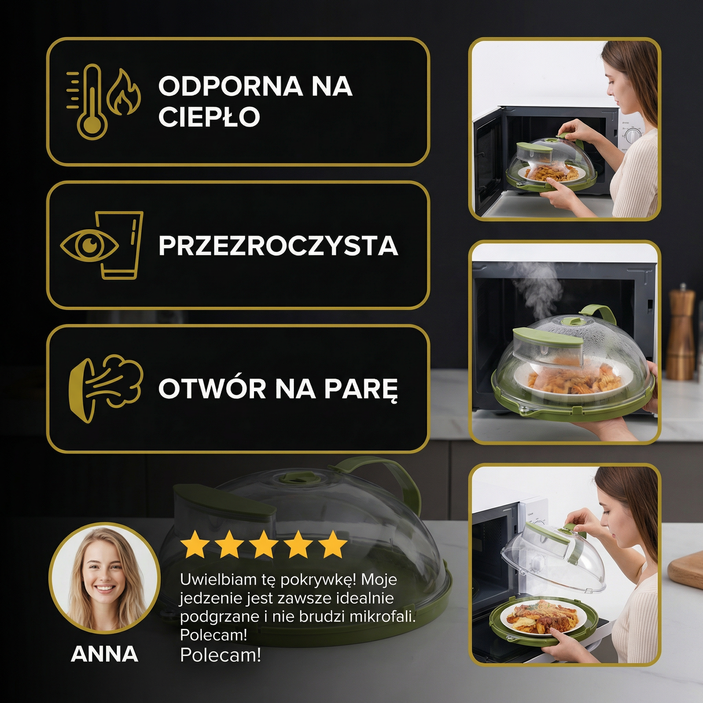 Pokrywa do Mikrofalówki – Odporna na Ciepło, Przezroczysta i z Otworem Parowym