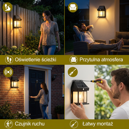 Solarna lampa ścienna LED – wodoodporna lampa zewnętrzna z czujnikiem światła do ogrodu, podwórka i ogrodzenia (2 sztuki)