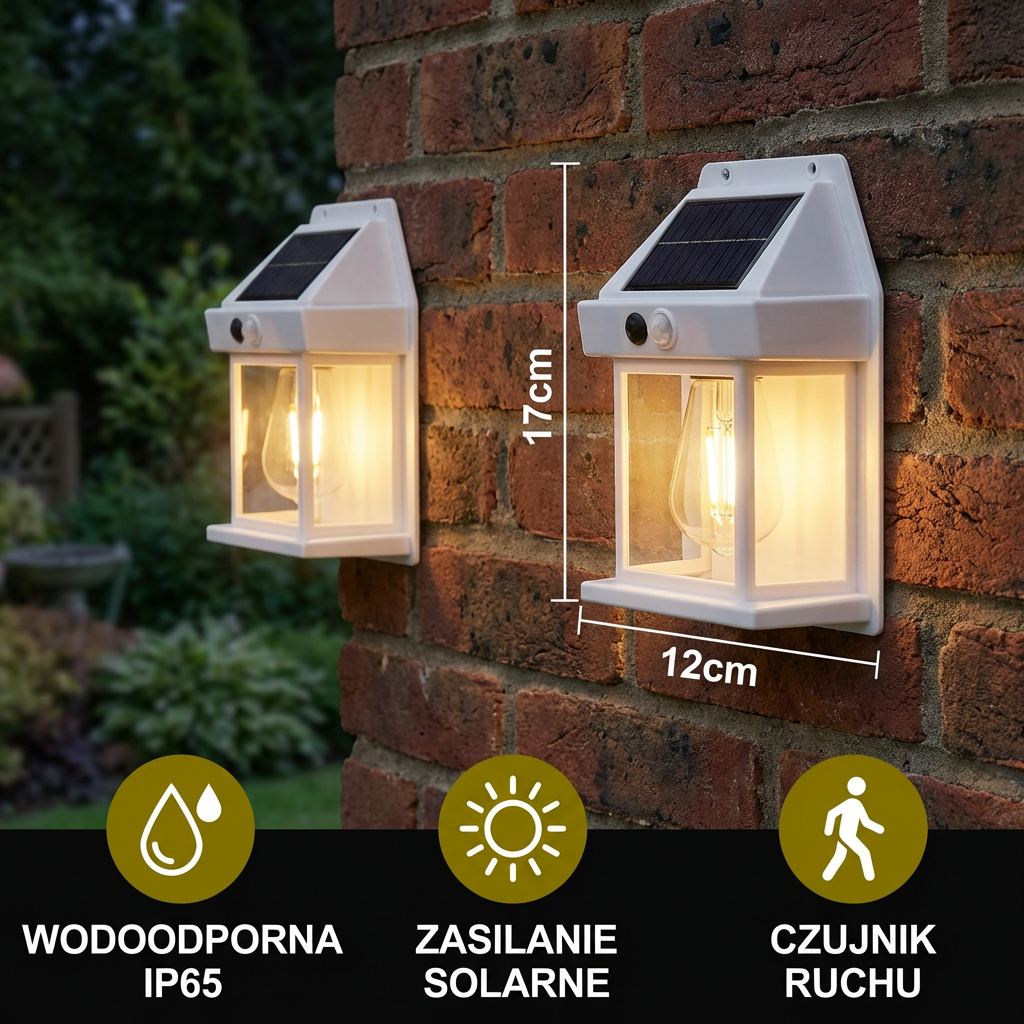 Solarna lampa ścienna LED – wodoodporna lampa zewnętrzna z czujnikiem światła do ogrodu, podwórka i ogrodzenia (2 sztuki)