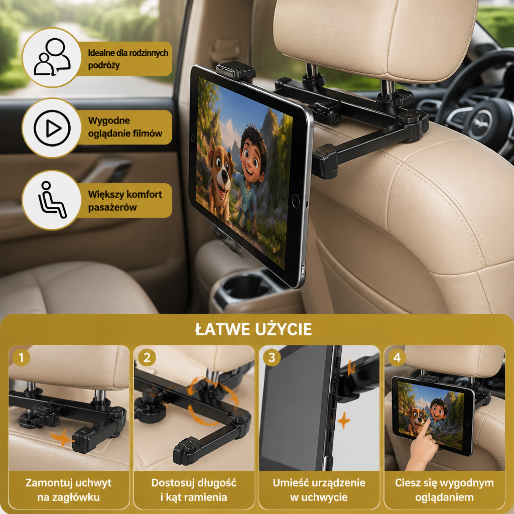 Obrotowy Uchwyt 360° Na Tablet Do Zagłówka Samochodowego – Uchwyt Na Tablet Na Tylne Siedzenie