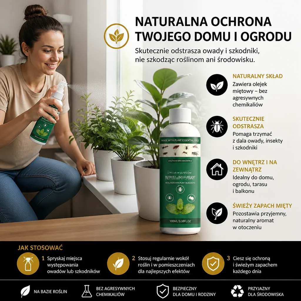 Spray Odstraszający Owady i Szkodniki z Olejkiem Miętowym – Do Domu i Ogrodu