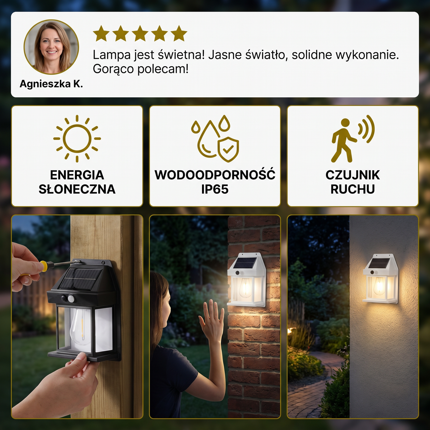 Solarna lampa ścienna LED – wodoodporna lampa zewnętrzna z czujnikiem światła do ogrodu, podwórka i ogrodzenia (2 sztuki)