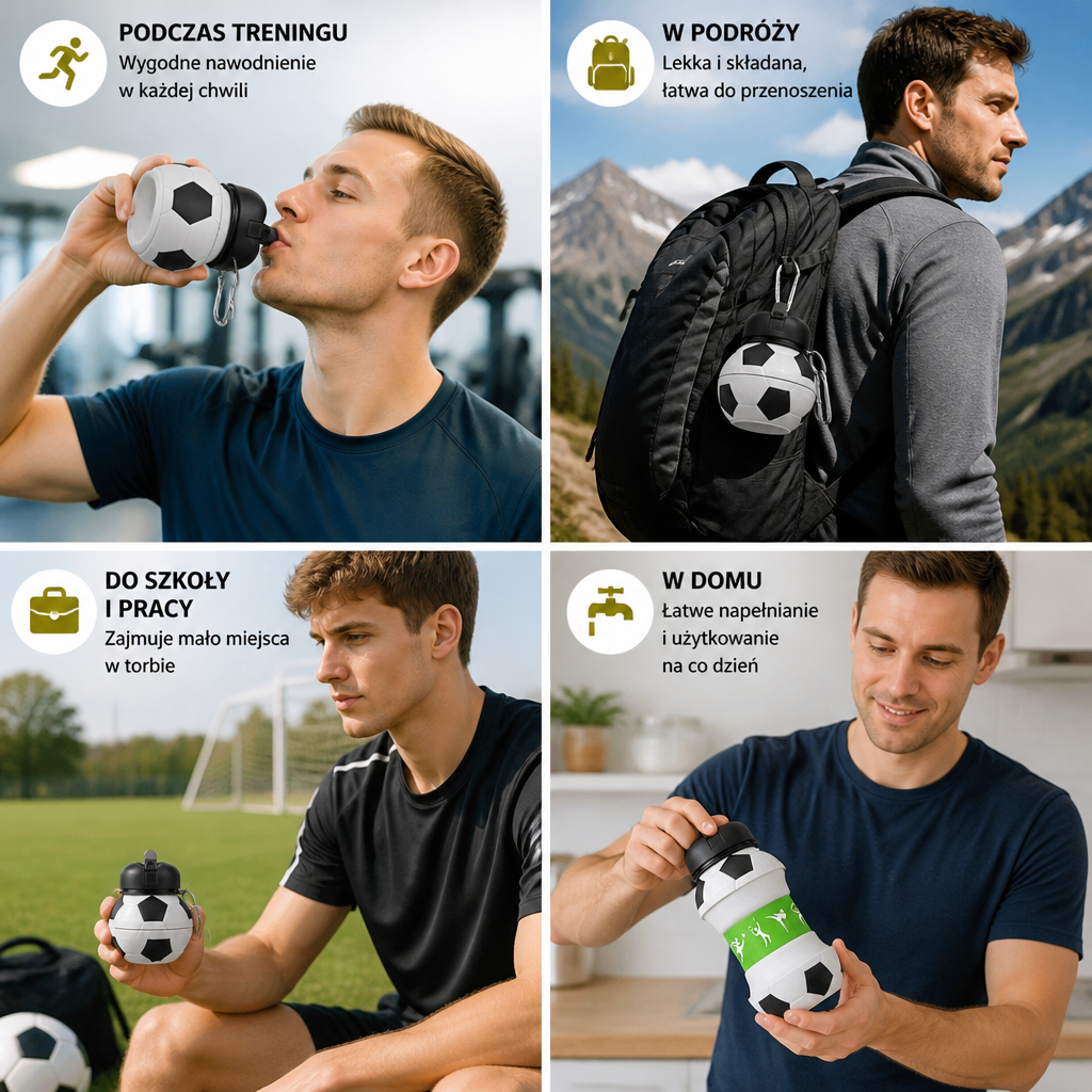 Foldable & Durable Silicone Football Water Bottle