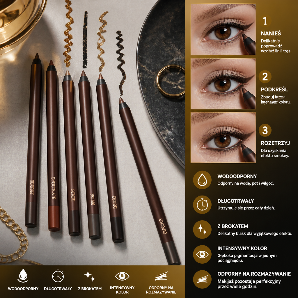 Wodoodporny eyeliner w żelu z brokatem – trwały, odporny na rozmazywanie kolor