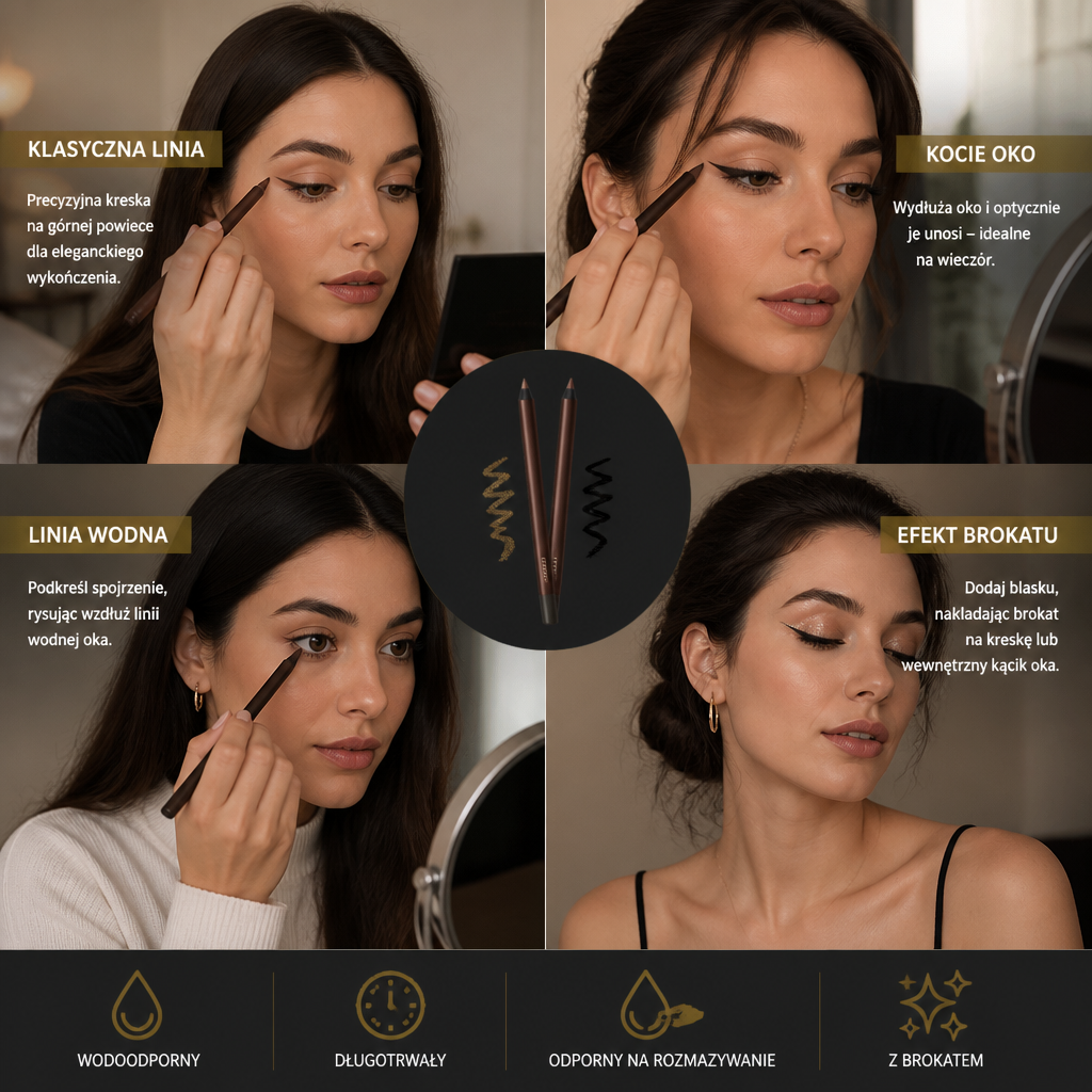 Wodoodporny eyeliner w żelu z brokatem – trwały, odporny na rozmazywanie kolor