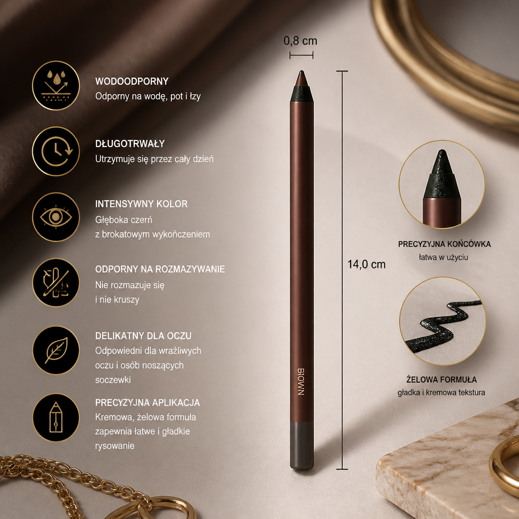 Wodoodporny eyeliner w żelu z brokatem – trwały, odporny na rozmazywanie kolor