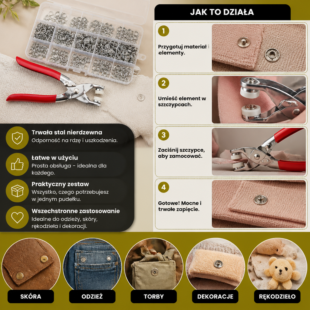 Zestaw Szczypiec Do Naprawy Zatrzasków Ze Stali Nierdzewnej – Zestaw Metalowych Guzików Do Odzieży, Skóry I Rękodzieła