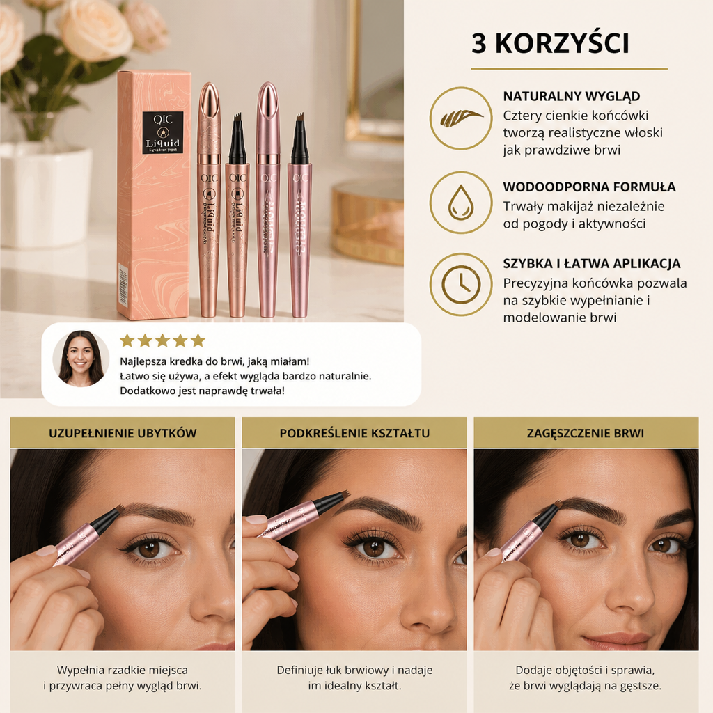 3D Kredka Do Brwi Dla Naturalnego Wyglądu – Wodoodporna Kredka Do Brwi Z 4 Końcówkami