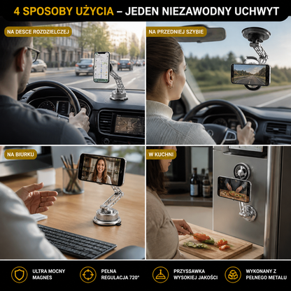 Ultrawytrzymały Magnetyczny Uchwyt Samochodowy Na Telefon Z Pełnego Metalu Z Przyssawką