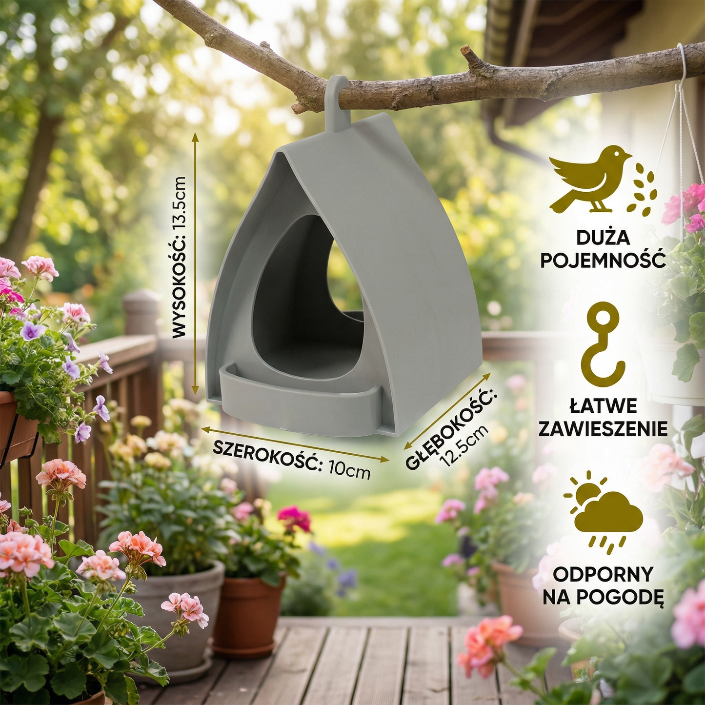 Wiszący karmnik dla ptaków do zawieszenia – duża pojemność do ogrodu i na balkon