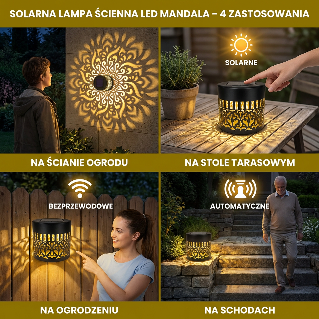 Solarna Lampa Ścienna LED Mandala – Zewnętrzne Oświetlenie Do Ogrodu, Ogrodzenia I Tarasu