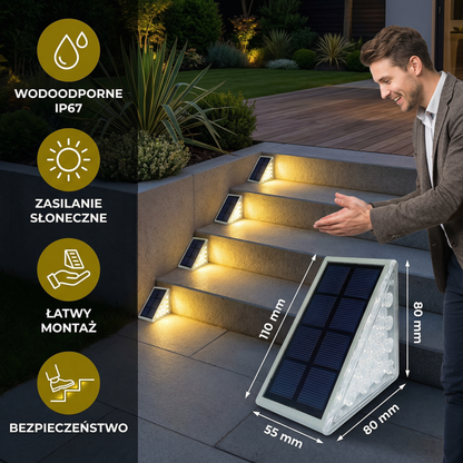 Solarne Lampki LED na Stopnie – Wodoodporne Oświetlenie Schodów i Ścieżek IP67