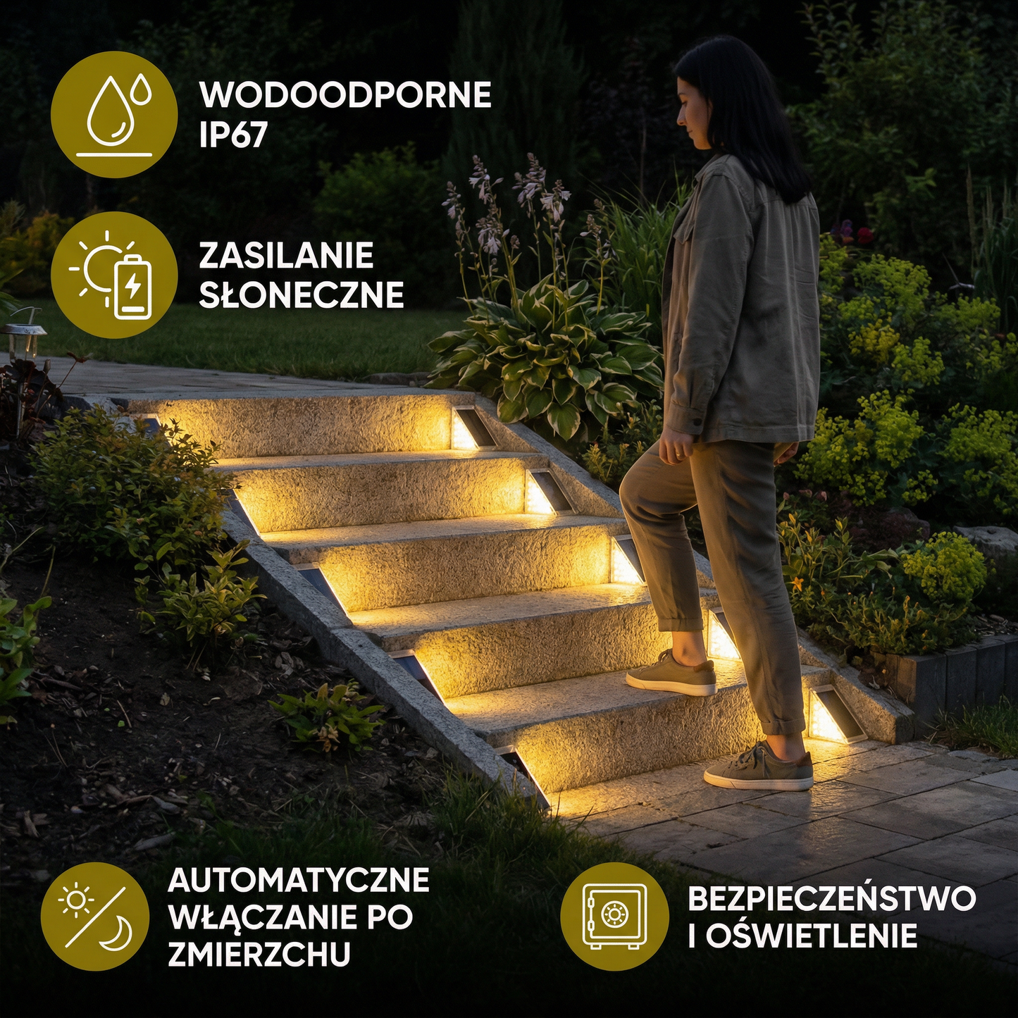 Solarne Lampki LED na Stopnie – Wodoodporne Oświetlenie Schodów i Ścieżek IP67