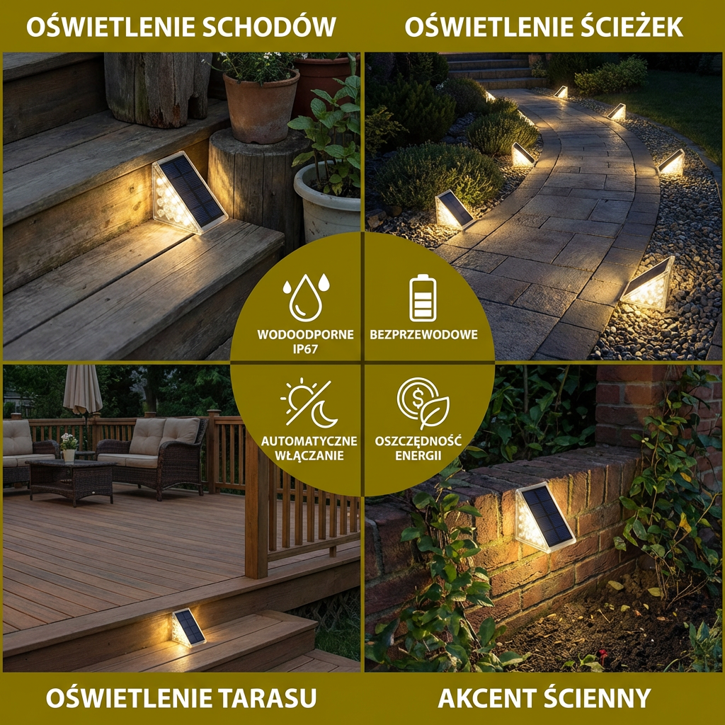 Solarne Lampki LED na Stopnie – Wodoodporne Oświetlenie Schodów i Ścieżek IP67