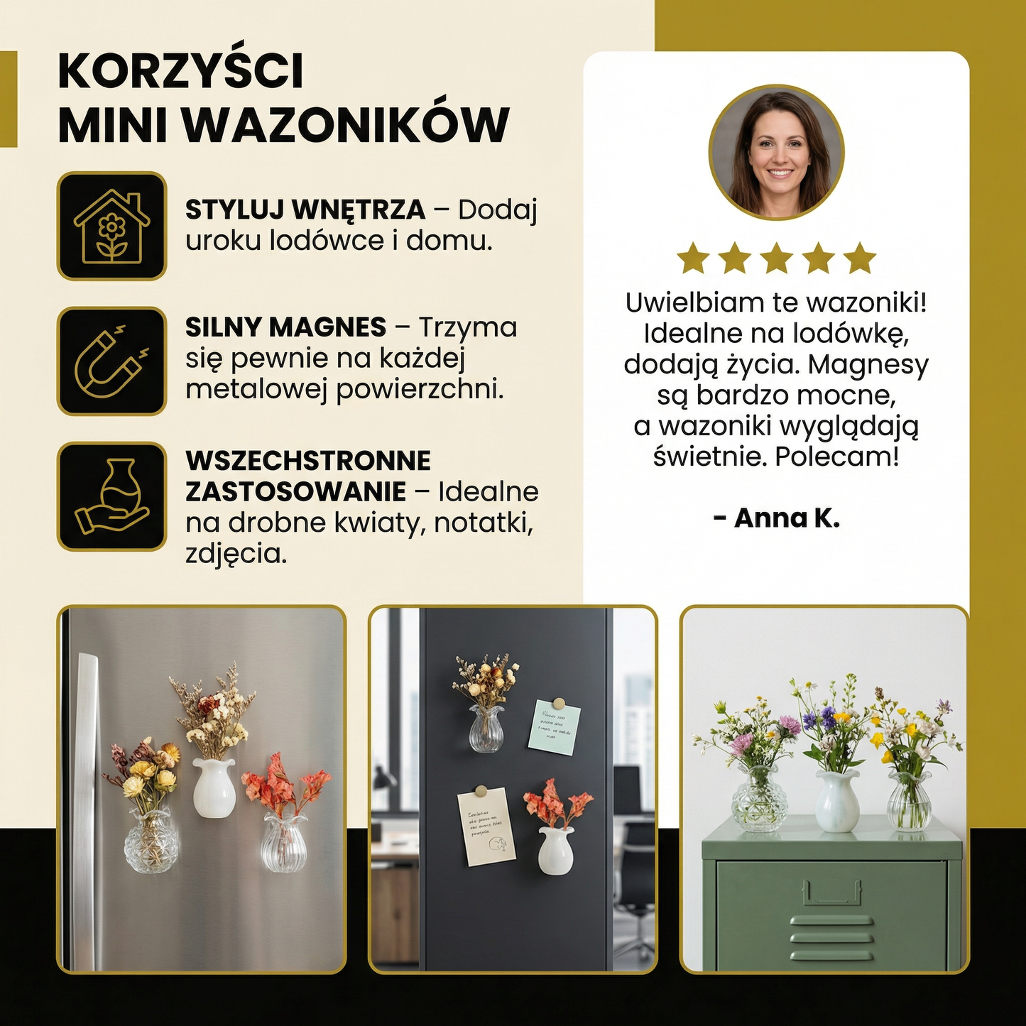 Mini Wazoniki Ceramiczne z Magnesem – Stylowa Dekoracja do Lodówki i Domu