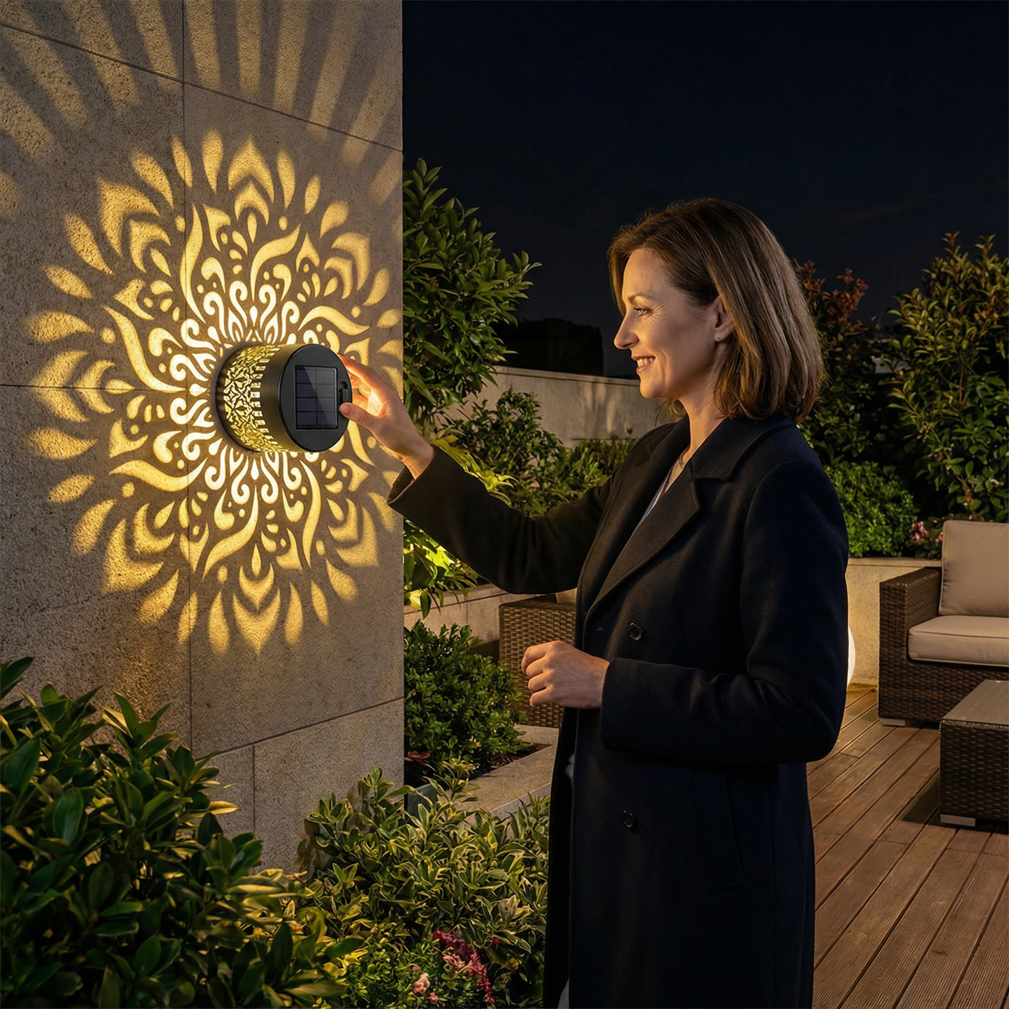 Solarna Lampa Ścienna LED Mandala – Zewnętrzne Oświetlenie Do Ogrodu, Ogrodzenia I Tarasu