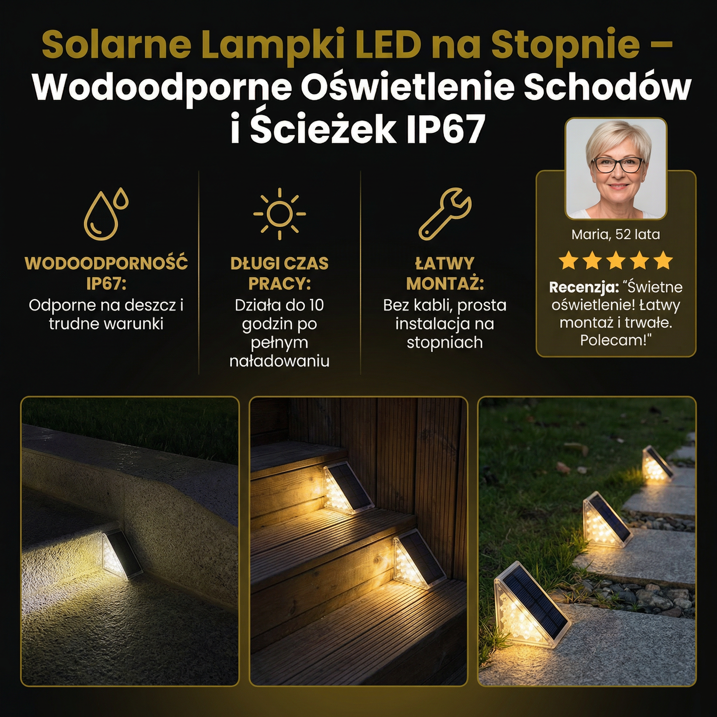 Solarne Lampki LED na Stopnie – Wodoodporne Oświetlenie Schodów i Ścieżek IP67