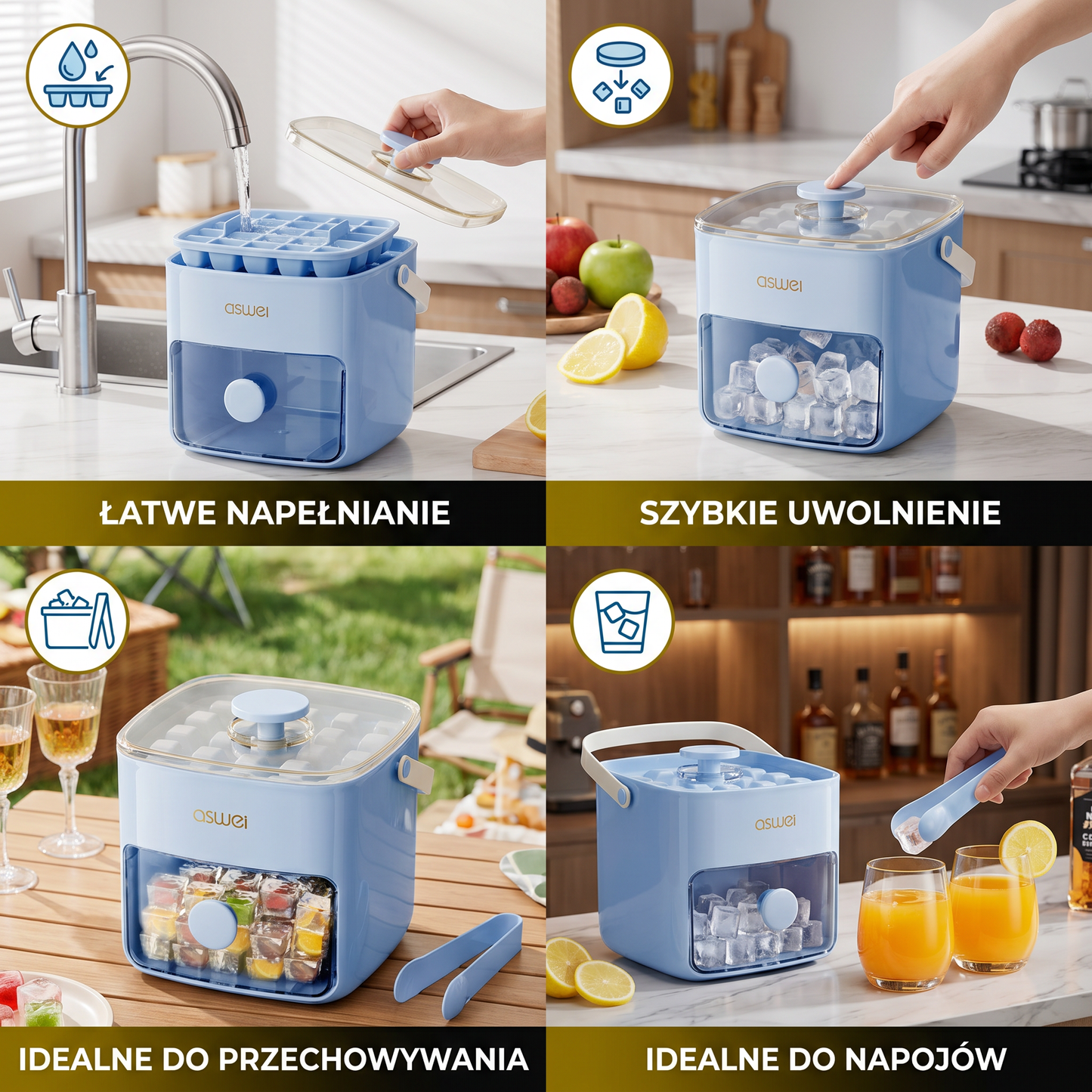 2-w-1 Foremka do Lodu z Pojemnikiem do Przechowywania – 48 Kostek Lodu, Podwójny Design