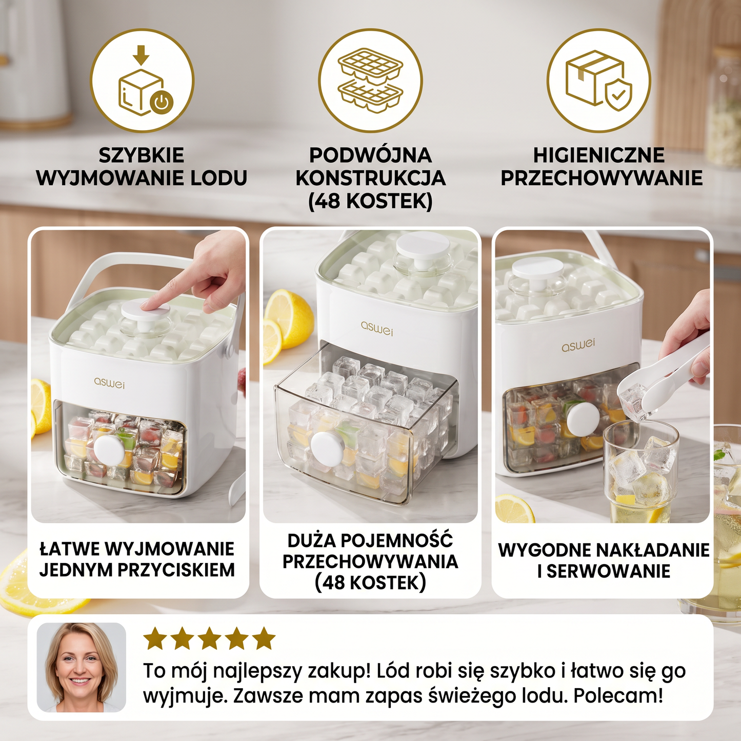 2-w-1 Foremka do Lodu z Pojemnikiem do Przechowywania – 48 Kostek Lodu, Podwójny Design