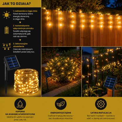 Solarny Łańcuch Świetlny Do Użytku Na Zewnątrz Z Diadami LED I 8 Trybami Świecenia