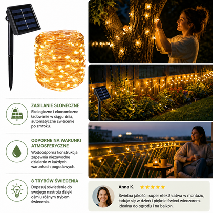 Solarny Łańcuch Świetlny Do Użytku Na Zewnątrz Z Diadami LED I 8 Trybami Świecenia