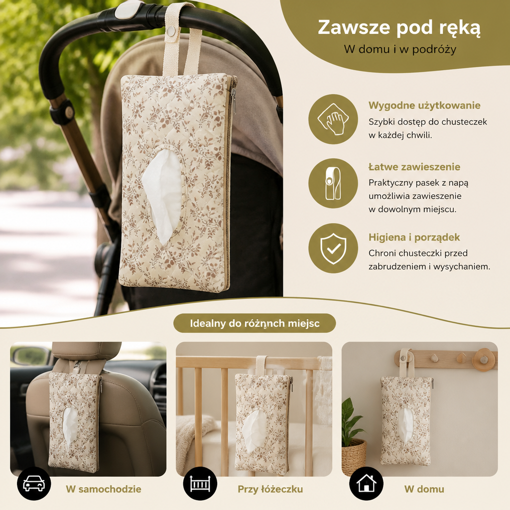Wiszący Uchwyt Na Chusteczki Do Wózka, Łóżeczka I Samochodu