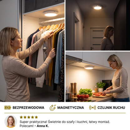 Ściemnialna Akumulatorowa Lampa Sufitowa z Czujnikiem Ruchu – Magnetyczna i Bezprzewodowa