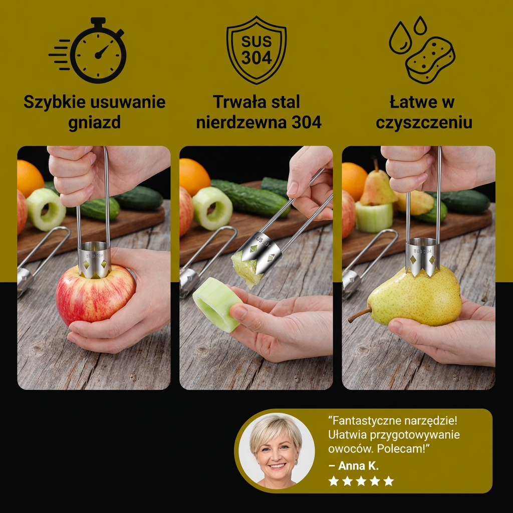 Stalowy Korowacz Do Owoców – Wielofunkcyjne Narzędzie Do Łatwego Usuwania Rdzeni Z Owoców I Warzyw