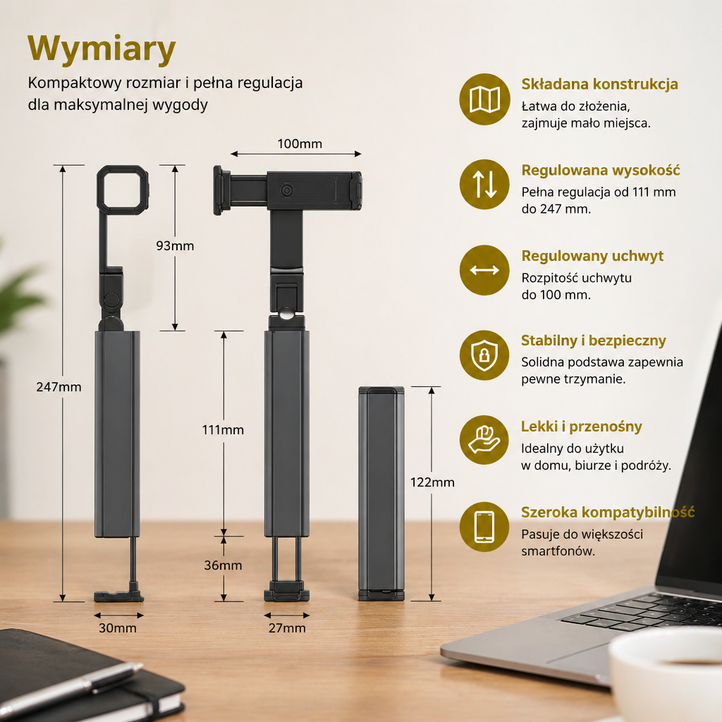 Uchwyt na Telefon Podróżny – Składany i Regulowany Stojak do Wygodnego Użytkowania w Podróży