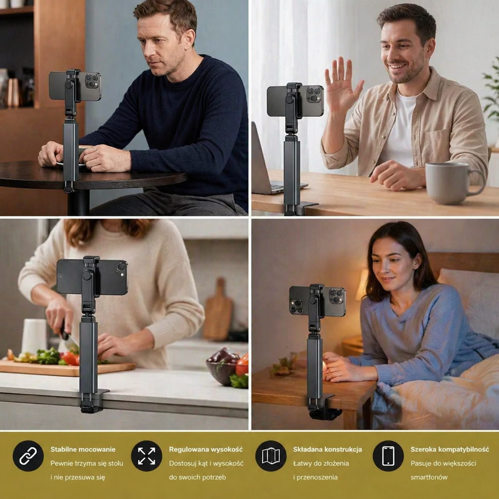 Uchwyt na Telefon Podróżny – Składany i Regulowany Stojak do Wygodnego Użytkowania w Podróży