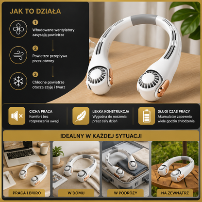 Przenośny Wentylator na Szyję Bez Użycia Rąk