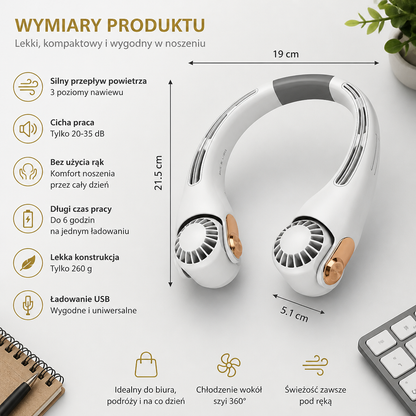 Przenośny Wentylator na Szyję Bez Użycia Rąk