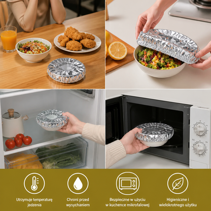 Elastyczne Aluminiowe Pokrywki do Żywności – Termoizolacyjne Pokrywki na Miski i Talerze