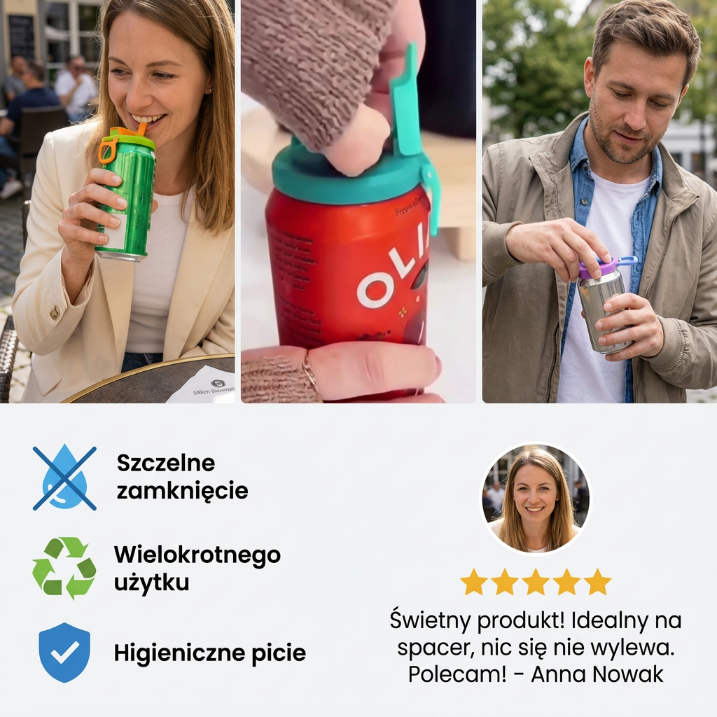 2-w-1 wielokrotnego użytku silikonowe zamknięcie do puszek ze słomkami – szczelna pokrywka na napoje na wynos (zestaw 2 sztuk)