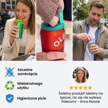 2-w-1 wielokrotnego użytku silikonowe zamknięcie do puszek ze słomkami – szczelna pokrywka na napoje na wynos (zestaw 2 sztuk)